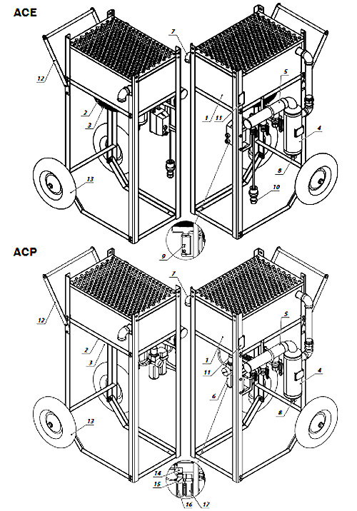Сборочный чертеж запчастей доохладителей сжатого воздуха ACE / ASP Contracor
